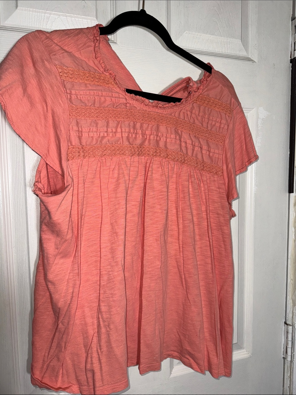 Ella Moss Coral Short Sleeve Ruffled Smocked Blouse